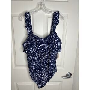Kona Sol Women's One Piece Swimsuit Blue/White Polka-Dot NEW ~ Size 18